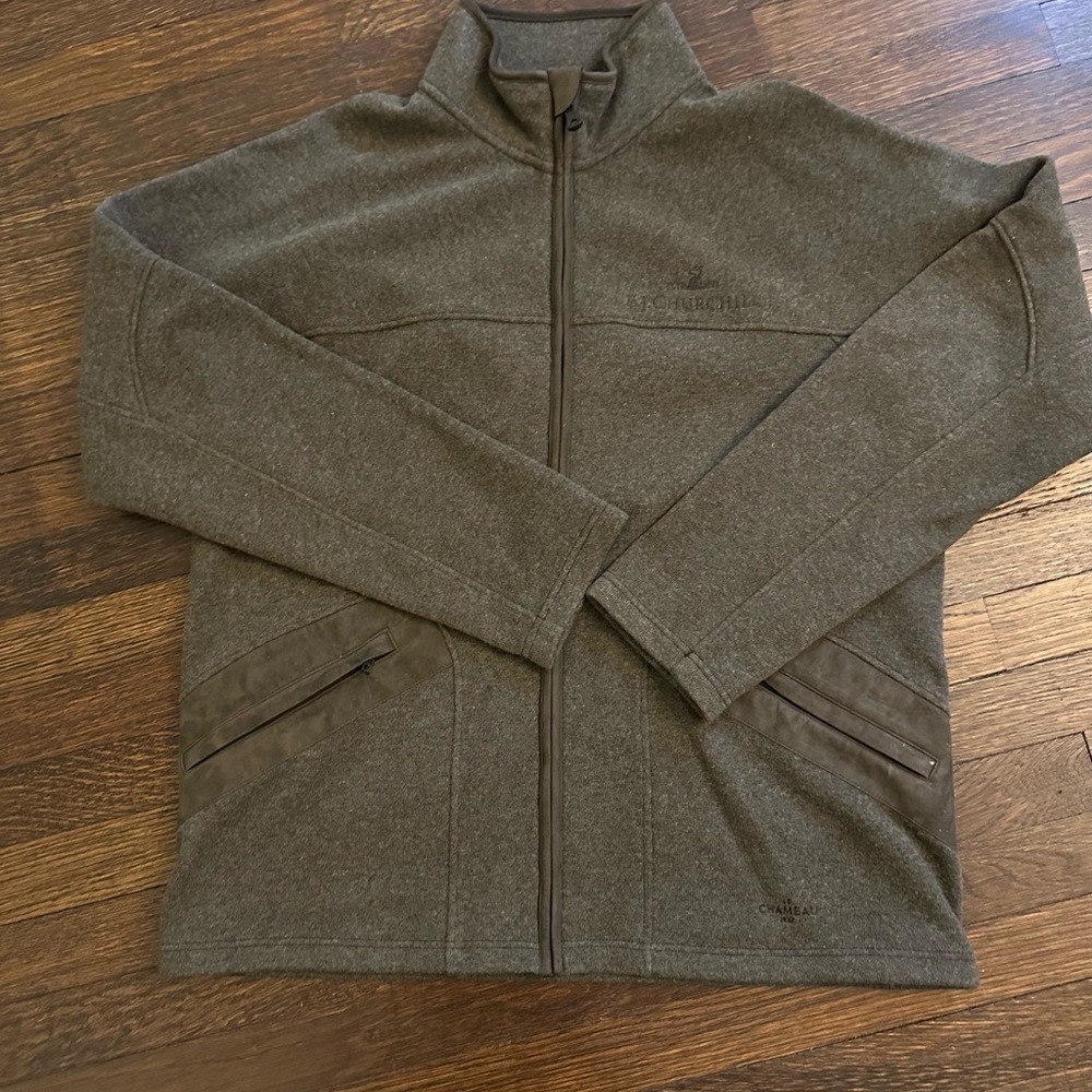 NWOT Rare Le Chameau Wool Men's Olive Green Full-Zip Sweater jacket